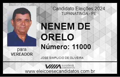 Candidato NENEM DE ORELO 2024 - TUPANATINGA - Eleições