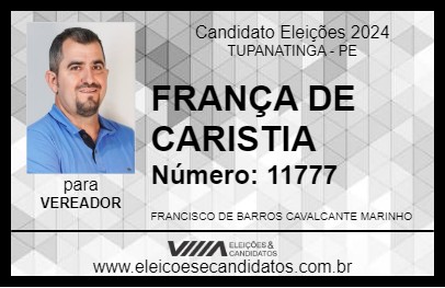 Candidato FRANÇA DE CARISTIA 2024 - TUPANATINGA - Eleições