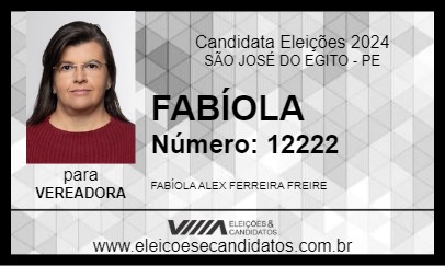 Candidato FABÍOLA 2024 - SÃO JOSÉ DO EGITO - Eleições