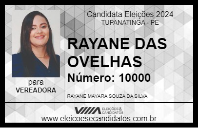 Candidato RAYANE DAS OVELHAS 2024 - TUPANATINGA - Eleições