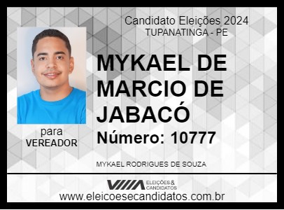 Candidato MYKAEL DE MARCIO DE JABACÓ 2024 - TUPANATINGA - Eleições