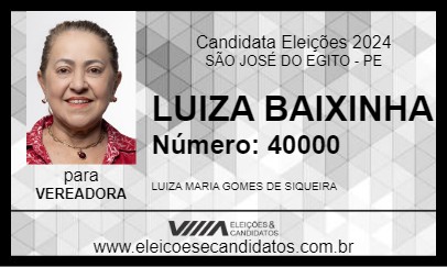 Candidato LUIZA BAIXINHA 2024 - SÃO JOSÉ DO EGITO - Eleições