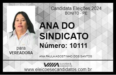 Candidato ANA DO SINDICATO 2024 - BONITO - Eleições