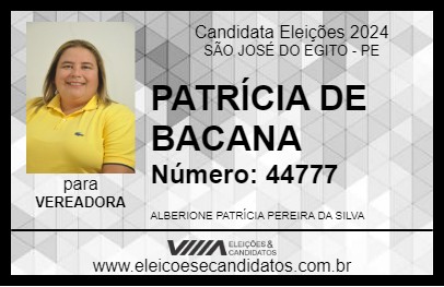 Candidato PATRÍCIA DE BACANA 2024 - SÃO JOSÉ DO EGITO - Eleições