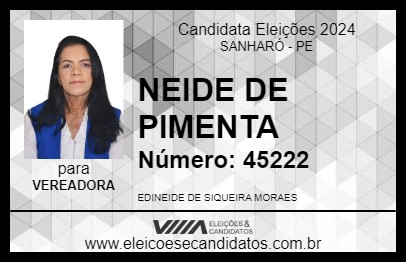 Candidato NEIDE DE PIMENTA 2024 - SANHARÓ - Eleições