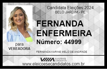 Candidato FERNANDA ENFERMEIRA 2024 - BELO JARDIM - Eleições