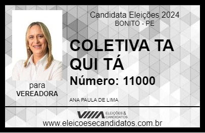 Candidato PAULA DA COLETIVA TÁ QUI TÁ 2024 - BONITO - Eleições