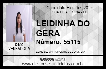 Candidato LEIDINHA DO GERA 2024 - CHÃ DE ALEGRIA - Eleições