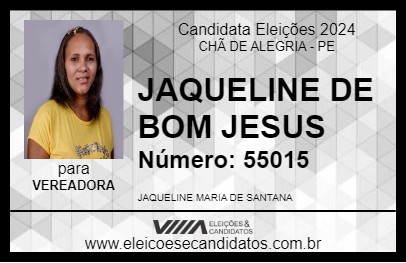 Candidato JAQUELINE DE BOM JESUS 2024 - CHÃ DE ALEGRIA - Eleições