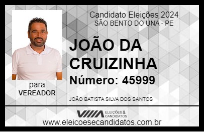 Candidato JOÃO DA CRUIZINHA 2024 - SÃO BENTO DO UNA - Eleições