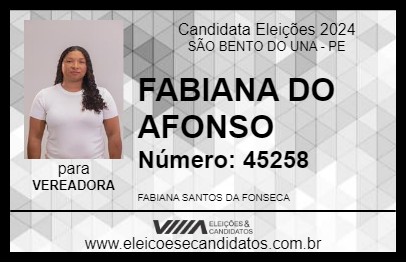 Candidato FABIANA DO AFONSO 2024 - SÃO BENTO DO UNA - Eleições