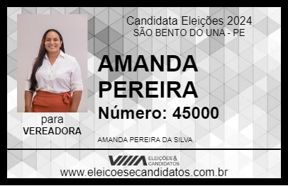 Candidato AMANDA PEREIRA 2024 - SÃO BENTO DO UNA - Eleições