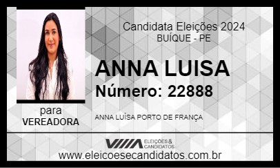 Candidato ANNA LUISA  2024 - BUÍQUE - Eleições