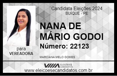 Candidato NANA DE MÁRIO GODOI 2024 - BUÍQUE - Eleições