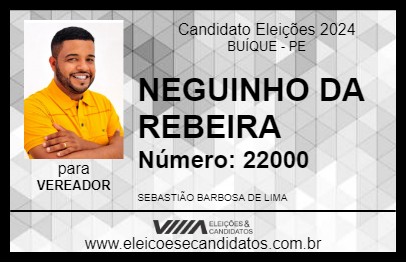 Candidato NEGUINHO DA REBEIRA 2024 - BUÍQUE - Eleições