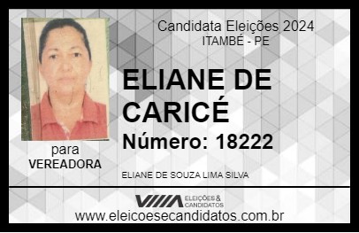 Candidato ELIANE DE CARICÉ 2024 - ITAMBÉ - Eleições