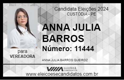 Candidato ANNA JULIA BARROS 2024 - CUSTÓDIA - Eleições