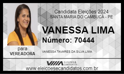 Candidato VANESSA LIMA 2024 - SANTA MARIA DO CAMBUCÁ - Eleições