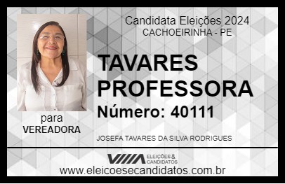 Candidato TAVARES PROFESSORA 2024 - CACHOEIRINHA - Eleições