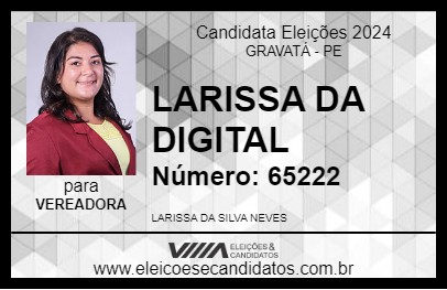 Candidato LARISSA DA DIGITAL 2024 - GRAVATÁ - Eleições