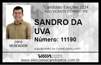 Candidato SANDRO DA UVA 2024 - SÃO VICENTE FÉRRER - Eleições