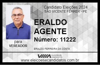 Candidato ERALDO AGENTE 2024 - SÃO VICENTE FÉRRER - Eleições