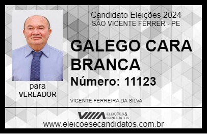 Candidato GALEGO CARA BRANCA 2024 - SÃO VICENTE FÉRRER - Eleições