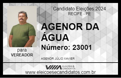 Candidato AGENOR DA ÁGUA 2024 - RECIFE - Eleições