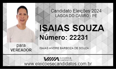 Candidato ISAIAS SOUZA 2024 - LAGOA DO CARRO - Eleições