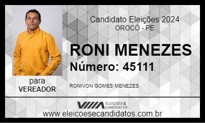 Candidato RONI MENEZES 2024 - OROCÓ - Eleições