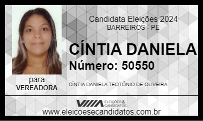 Candidato CÍNTIA DANIELA 2024 - BARREIROS - Eleições