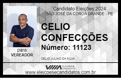 Candidato CELIO CONFECÇÕES 2024 - SÃO JOSÉ DA COROA GRANDE - Eleições