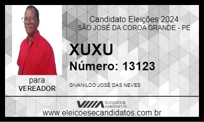 Candidato XUXU 2024 - SÃO JOSÉ DA COROA GRANDE - Eleições