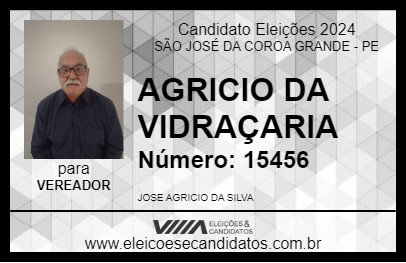 Candidato AGRICIO DA VIDRAÇARIA 2024 - SÃO JOSÉ DA COROA GRANDE - Eleições