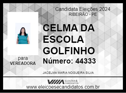 Candidato CELMA DA ESCOLA GOLFINHO 2024 - RIBEIRÃO - Eleições