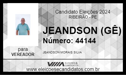 Candidato JEANDSON (GÊ) 2024 - RIBEIRÃO - Eleições