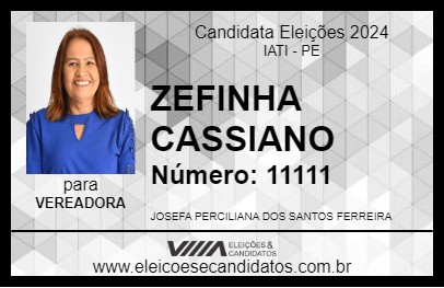 Candidato ZEFINHA CASSIANO 2024 - IATI - Eleições