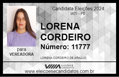 Candidato LORENA CORDEIRO 2024 - IATI - Eleições