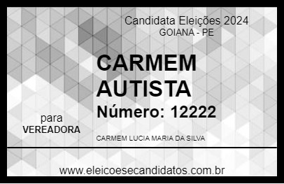 Candidato CARMEM AUTISTA 2024 - GOIANA - Eleições