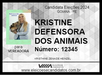 Candidato KRISTINE DEFENSORA DOS ANIMAIS 2024 - GOIANA - Eleições