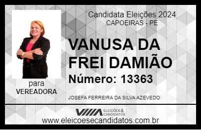 Candidato VANUSA DA FREI DAMIÃO 2024 - CAPOEIRAS - Eleições