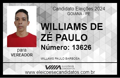 Candidato WILLIAMS DE ZÉ PAULO 2024 - GOIANA - Eleições