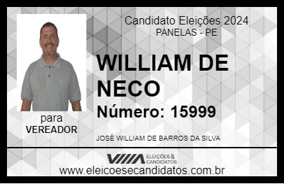 Candidato WILLIAM DE NECO 2024 - PANELAS - Eleições