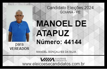 Candidato MANOEL DE ATAPUZ 2024 - GOIANA - Eleições