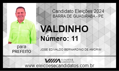 Candidato VALDINHO 2024 - BARRA DE GUABIRABA - Eleições