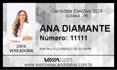 Candidato ANA DIAMANTE 2024 - GOIANA - Eleições