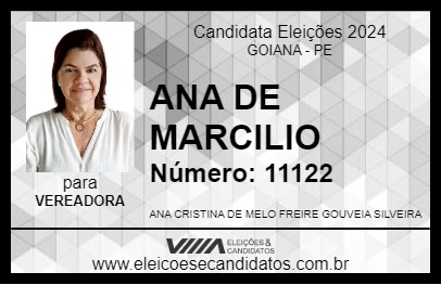 Candidato ANA DE MARCILIO 2024 - GOIANA - Eleições