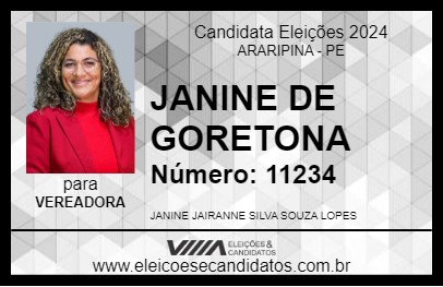 Candidato JANINE DE GORETONA 2024 - ARARIPINA - Eleições