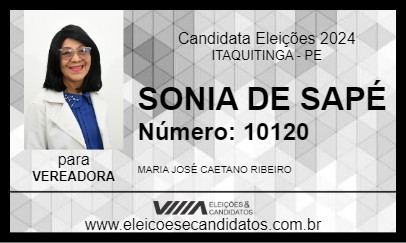 Candidato SONIA DE SAPÉ 2024 - ITAQUITINGA - Eleições