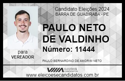 Candidato PAULO NETO DE VALDINHO 2024 - BARRA DE GUABIRABA - Eleições